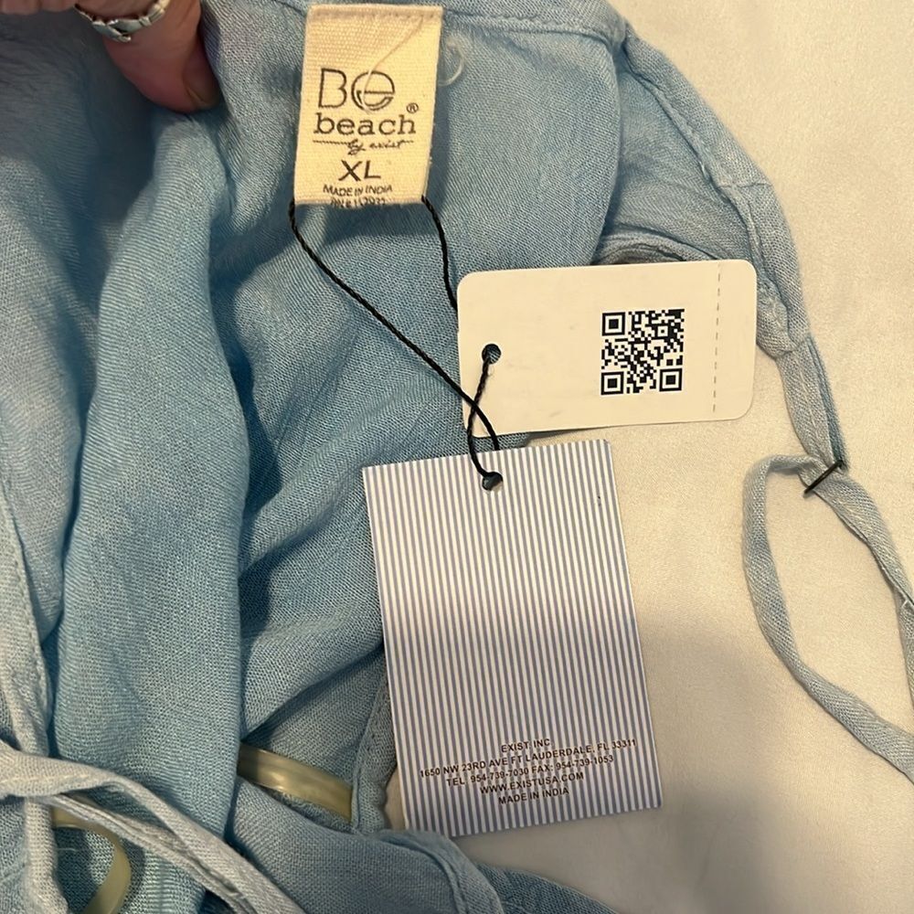 NWT BE beach size XL adjustable spaghetti strap blue embroidered sheer sundress - Picture 5 of 12